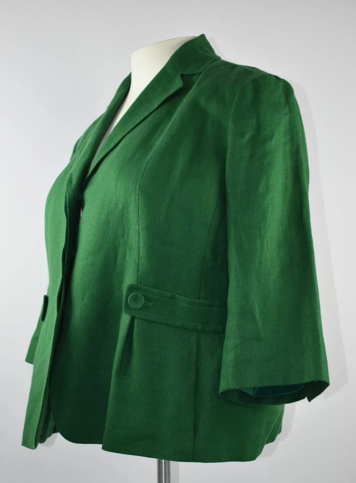 Talbots Woman Sz 18 W Pure Irish Linen Lined Hidden Buttons Green Blazer Jacket - Image 4 of 4