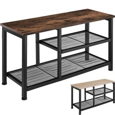 Schuhregal mit Sitzbank schmal Holz Metall Schuhablage Schuhbank Regal 3 Ebenen