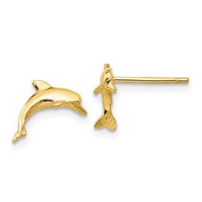 10mm Polished Dolphin Post Earrings in 14k Yellow Gold