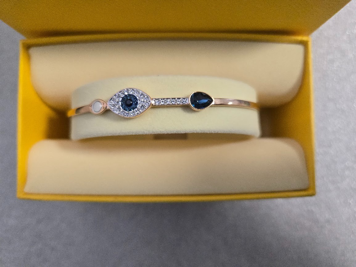 NEW Authentic SWAROVSKI Rose Gold Crystal Pave Evil Eye Bangle
