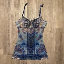 Y2k Paisley Print Mesh Lace Claire Pettibone Cami Tank Top Size Small