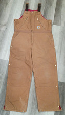 Men's Carhartt R38 Brown Duck Insulated Bib Overall Quilt Lined 42 x 32 USA Made