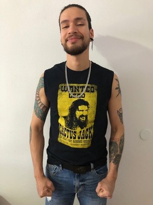 Cactus Jack Wanted Dead Mick Foley Sleeveless Mens Black T-shirt 