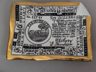 RARE Piero Fornasetti Porcelain Tray/Ashtray with Continental Currency Design