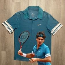 Nike Roger Federer RF 2010 French Open Vintage Tennis Blue Polo Shirt Medium