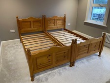 Vintage single pine wooden bed frame slats solid head and footer 90 x 190cm