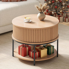 Tavolino Rotondo, Tavolino Con Spazio Di Archiviazione a 2 Livelli, Tavolini Sca