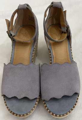 Crown Vintage Daffodil Gray Suede Espadrille Wedge Sandals Women s 6.5M