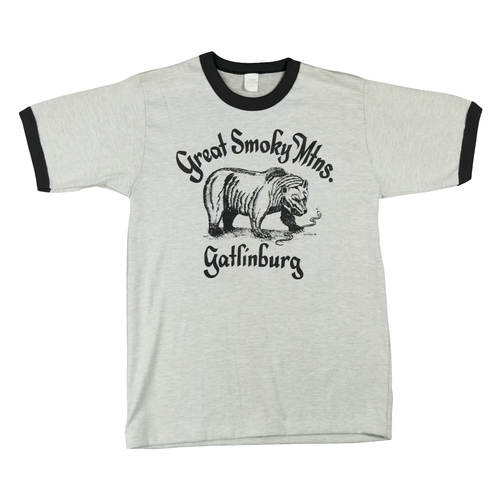 Vintage Ringer T Shirt 80s Large Medium Smoky Mountains Gatlinburg Bear Snake
