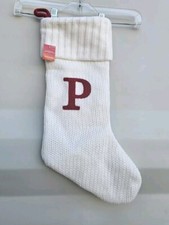 Wondershop Initial Letter P Monogram Knit Christmas Stocking 19" White- Red New