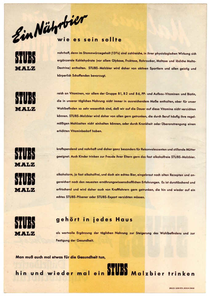 Poster Plakat STUBS Malz Düsseldorfer Schwabenbräu Bierwerbung Bier Werbung eBay