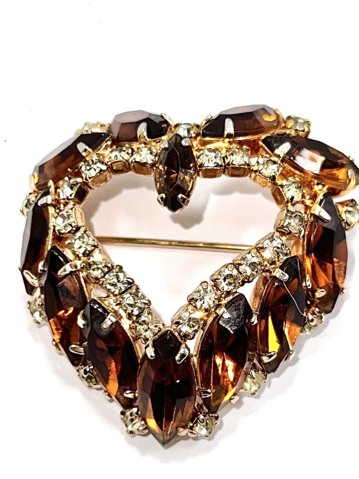Vintage Glass Crystal Rhinestone Heart Brooch Pin… - image 6
