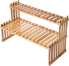 MyGift Tabletop Natural Bamboo Plant Stand, 2 Tier Desktop Shelf Rack