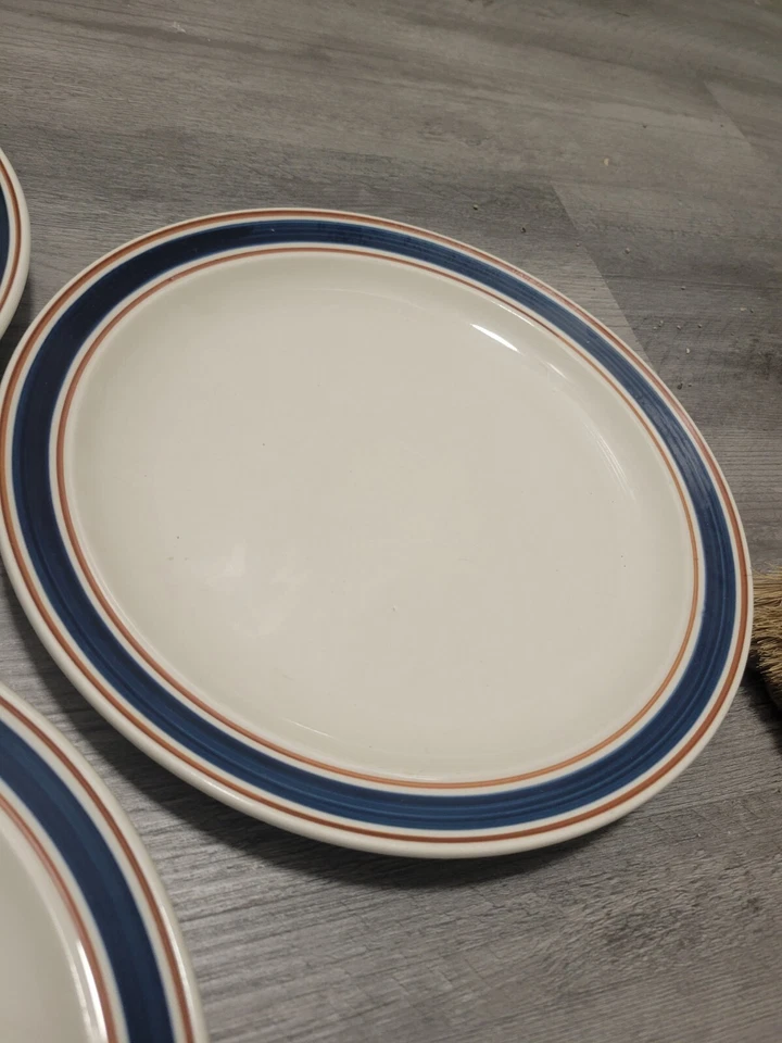 Набор из 3 синих обеденных тарелок Tienshan Stoneware Halo 10,5 дюйма винтажная ресторанная посуда  - Изображение 4 из 4