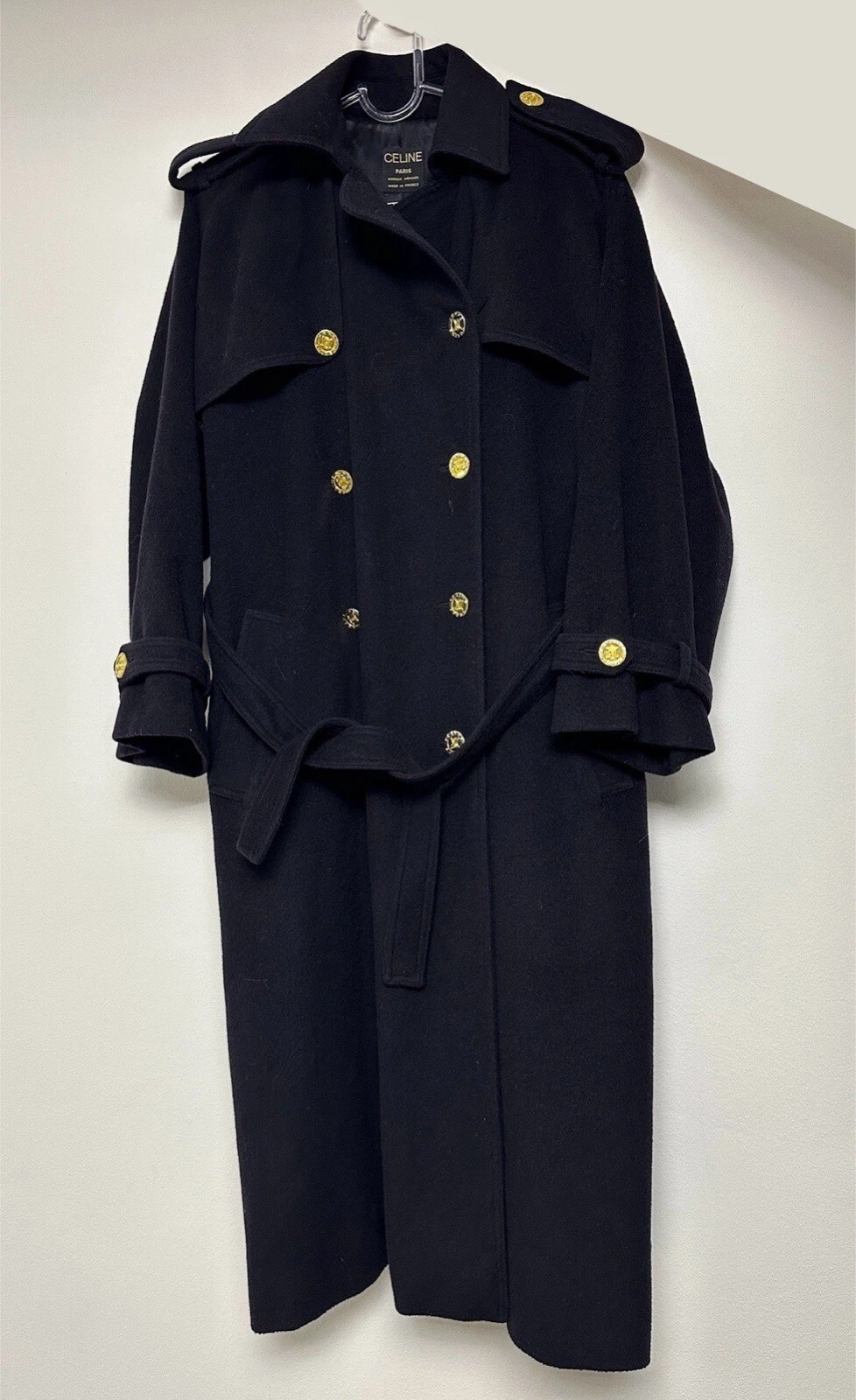 Raro cappotto vintage CELINE lana cashmere blu scuro taglia Xs S