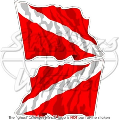 SCUBA DOWN DIVE Waving Flag, 120mm Vinyl Stickers x2