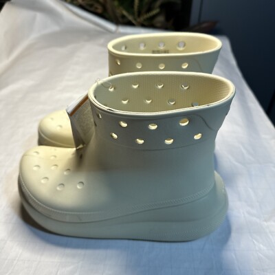 Crocs Classic Crush Rain Boot Ivory Unisex, Size 5 Men, 7 Women