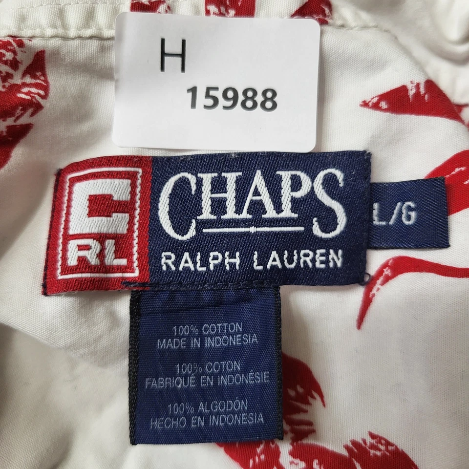 Camisa con botones Chaps Ralph Lauren para hombre L blanca roja floral piña hawaiana Foto 2 de 4