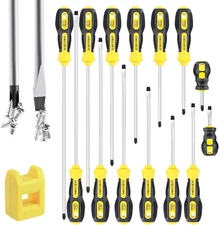 Magnetic long Screwdriver Set 14 PCS,7 Phillips and 7 Flat Head Precision Screwd