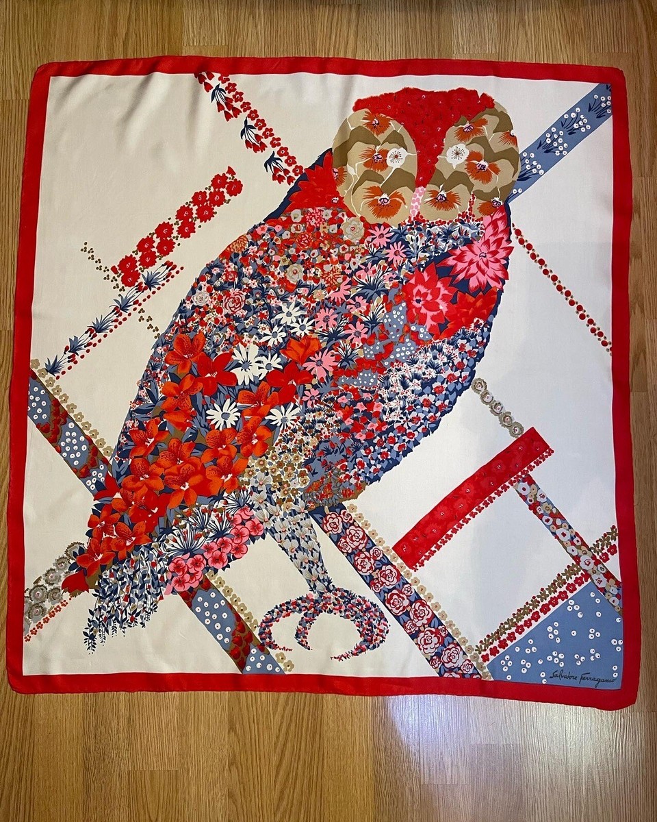 スカーフ Salvatore Ferragamo Printed Will Foulard Salvatore Ferragamo Vintage Silk Scarf Floral Owl Printed | eBay