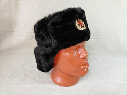 Soviet Russian Army Winter Ushanka Hat Fur Cap Earflaps Ушанка + Cockade, NEW - Picture 3 of 7