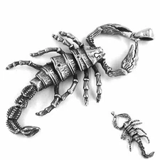 Large Realistic Scorpion Necklace Silver Stainless Steel Scorpio Pendant