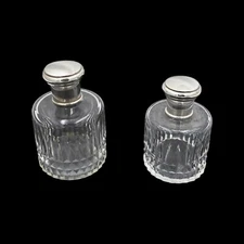 Two Antique Sterling Crystal and Solid Silver Perfume Bottles