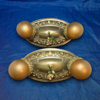 Pair Art Deco two bulb flush mount ceiling fixtures Wow Nice 4C