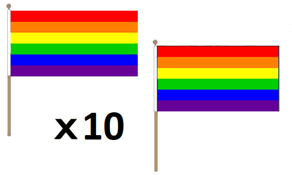 Drapeau arc-en-ciel 30x45 cm en tissu polyester et manche bois rigide