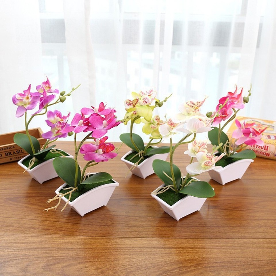 Artificial Butterfly Orchid Bonsai Fake Flower With Pot Home Table