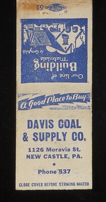 1930s Davis Coal & Supply Co. Phone 537 1126 Moravia St. New Castle PA Lawrence