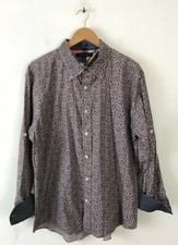 TOMMY HILFIGER Mens Size XL Blue  Orange Floral Contrast Cuff Dress Shirt