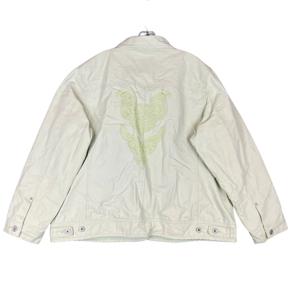 DRI утка для нее женщин XXL 2XL водитель грузовика куртка зеленый кнопка холст вышитый - Изображение 2 из 4