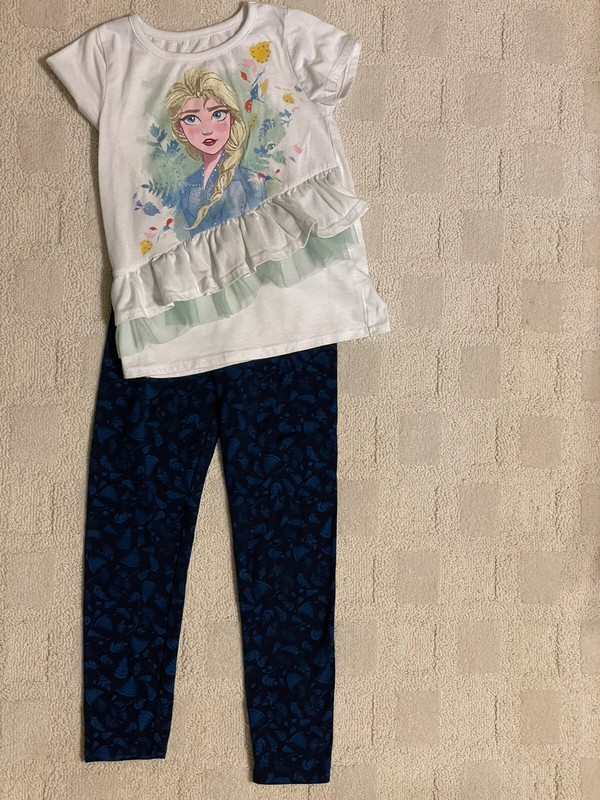 Little Girls Size-5 DISNEY FROZEN II Tiered-Tulle-Ruffle Top & Matching Leggings