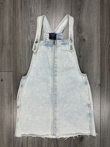 Abercrombie & Fitch Faded Denim Pinafore Jean Dress Cut Off Full Zip Size S