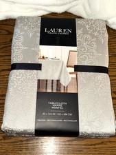 New 60" x 144" RALPH LAUREN FABRIC TABLECLOTH HOLIDAY SILVER SNOWFLAKES