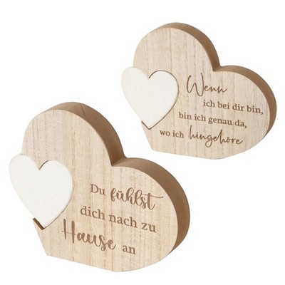 Dekoaufsteller Herzform aus Holz mit Aufschrift in zwei Varianten von Boltze - L