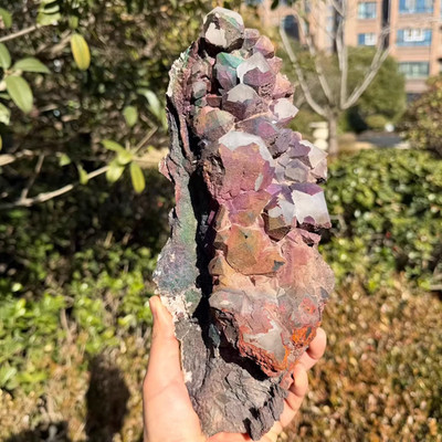 6.28LB Natural skeleton Crystal rainbow skin quartz cluster mineral reiki Decor