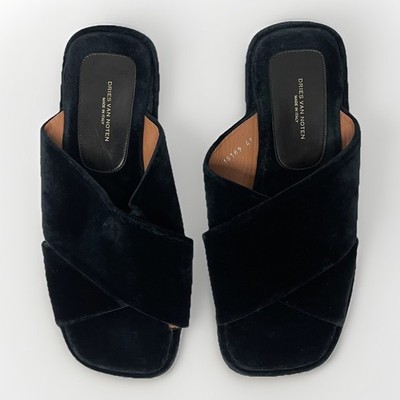 Dries Van Noten Dark Blue Velvet Cross Strap Sandals Slides Men s EU 43/US 10