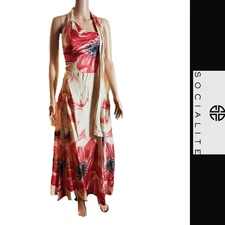 Socialite Drape Satin Cocktail Maxi Dress NWT Floral Med