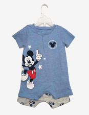 NWT Disney Baby Mickey Mouse 2 Pc Romper Set 0-3 Months Short Sleeve Blue Gray