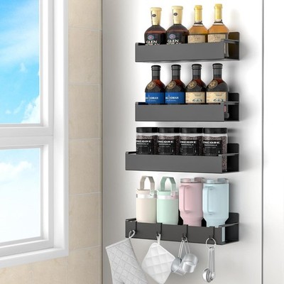 4 Pack Magnetic Spice Rack Organizer For Refrigerator And Oven Black Fridge