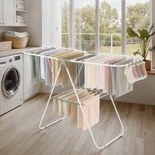 SONGMICS Free-Standing Metal Clothes Drying Rack With Sock Clips Foldable-FGQA