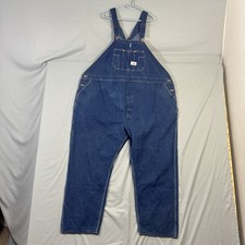 Round House Bib Overalls Mens 58x32 Denim Made in USA Workwear Carpenter Lot 966