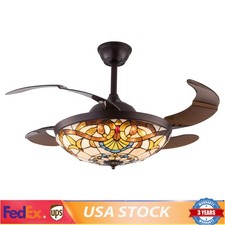 42 Tiffany Retractable Ceiling Fan Remote Light Led Dimmable Chandelier