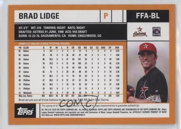 2020 Topps Archives Fan Favorites Auto Blue /25 Brad Lidge #FFA-BL Auto - Image 2 of 2