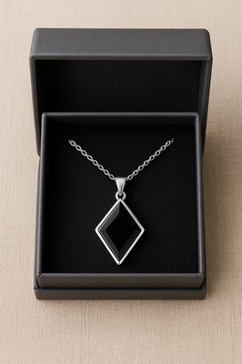 925 Sterling Silver Minimalist Black Obsidian Pendant Necklace Gift For her