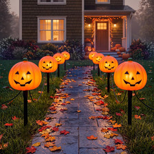 C7 Halloween Pumpkin Pathway Stake Lights, 7 Ft Halloween Pathway String Lights