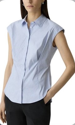 NWT Theory Cap Sleeve Cinch Shirt In Blue Multi Striped Shirt Sz S P0304513 $295