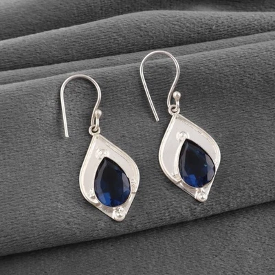 Pendientes Esmeralda London Azul Topacio Natural Plata Esterlina - Imagen 1 de 2